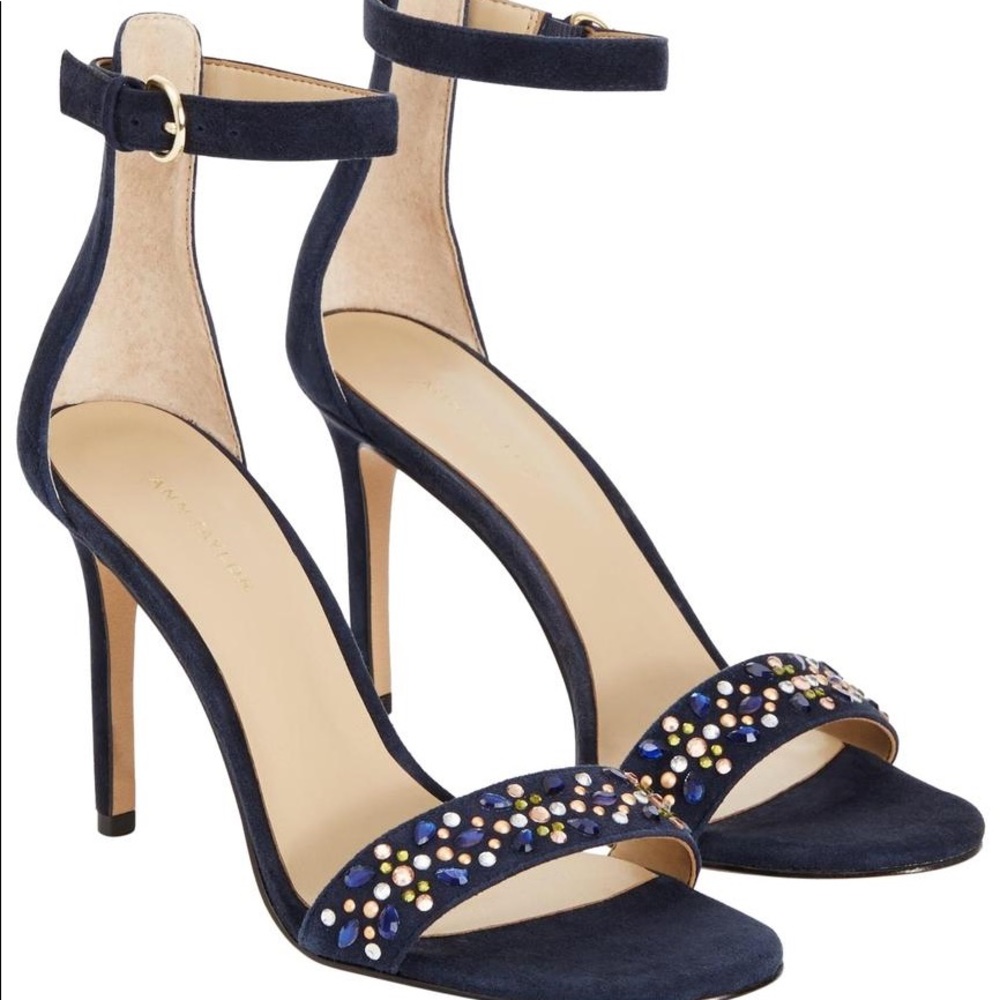 Ann Taylor Navy Aviva Suede Leather Stone Pumps